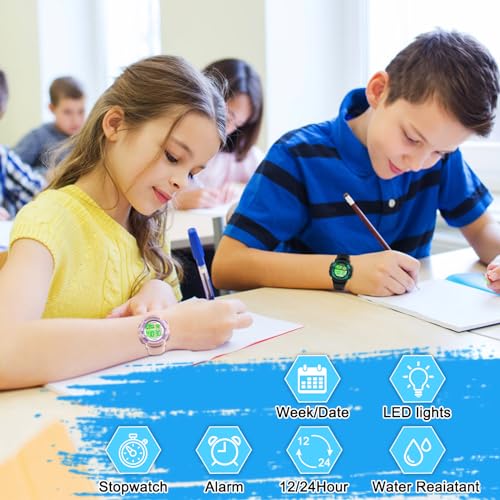 Image of Edillas Kids Watches Digital Girls Boys, 7 Colors Light Wrist Watch for Child Waterproof Sport Outdoor Multifunctional Wristwatches with Stopwatch /Alarm for Ages 4-15