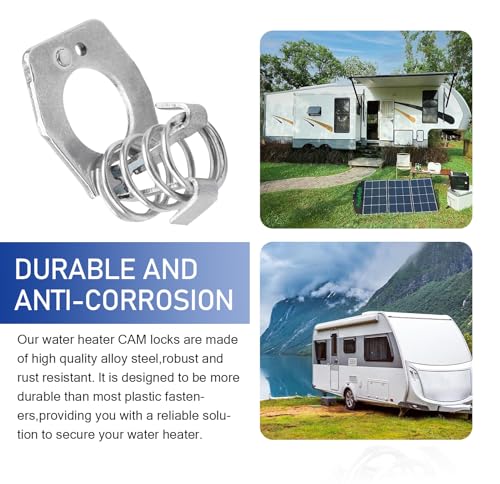Image of Shakas Pack-2 RV Water Heater Cam Lock, 0.9 inch Spring + 0.6 inch Thumb Ring Stainless Steel Rust-Proof Torque Lock, Water Heater Cover Latch Fastener Accessories, Universal for Most RV Campers (Silver)