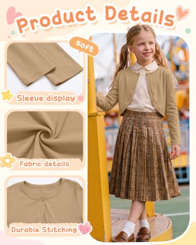 Image of Girls Uniform Cardigan | Cropped Bolero Shrug with Long Sleeves, Button Front Knit Sweater, Soft Preppy School Cardigan for Cute Daily Wear