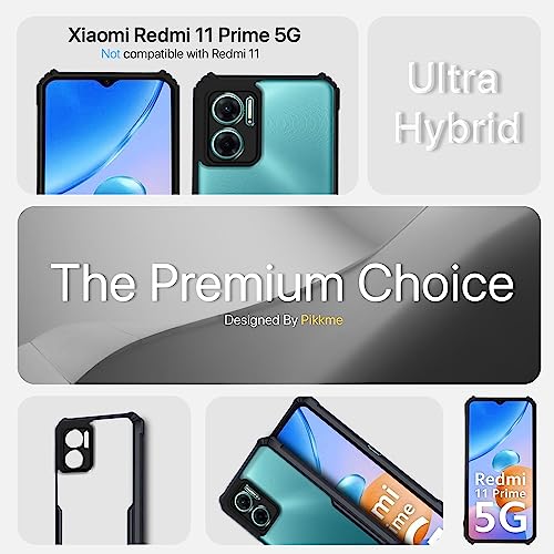 Image of Pikkme Redmi 11 Prime 5G Back Cover | Crystal Clear Transparent Back | Ultra Hyrbid | Full Camera Protection | Raised Edge | Bumper Back Case for Redmi 11 Prime 5G (Plastic, Black)