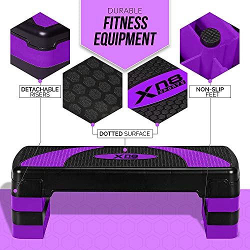 XN8 Adjustable Workout Aerobic Stepper Step Platform Trainer Bench Fitness Equipment Workout Deck with Adjustable Riser Height 4 Level 10cm, 15cm, 20cm, 25cm Non Slip Home Workout Equipment