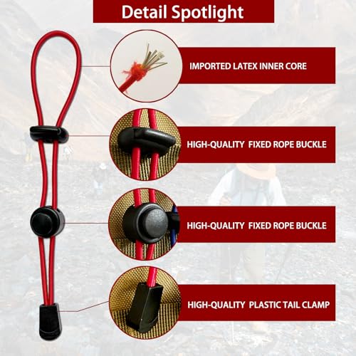 6-Pack Tactical Hiking Pole Holders -3.0mm Heavy Duty Backpack Umbrella Holder Hands Free, (Red/Blue) Elastic Rope Fasteners | Backpack Accessories for Trekking, Mountaineering, Camping Gifts.