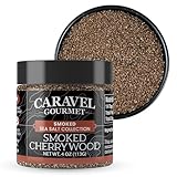 Smoked Cherrywood Fine Sea Salt - All-Natural Sea Salt Slowly Smoked for Perfect Smoky Flavor - No Gluten, No MSG, Non-GMO, Kosher - for Cooking or Finishing - 4 oz Jar - Caravel Gourmet
