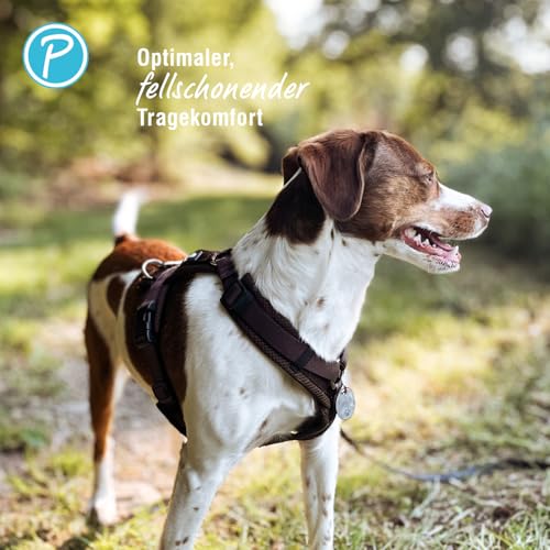 Petlando Hundegeschirr mit Mesh gepolstert, atmungsaktiv & robust, Y-Comfort Mokka L (Halsumf.46-80cm, Brustumf.56-82cm), Hunde Geschirr große Hunde