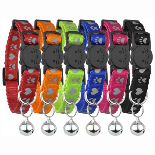Reflective Cat Collar with Bell, Set of 6, Solid & Safe Collars f...