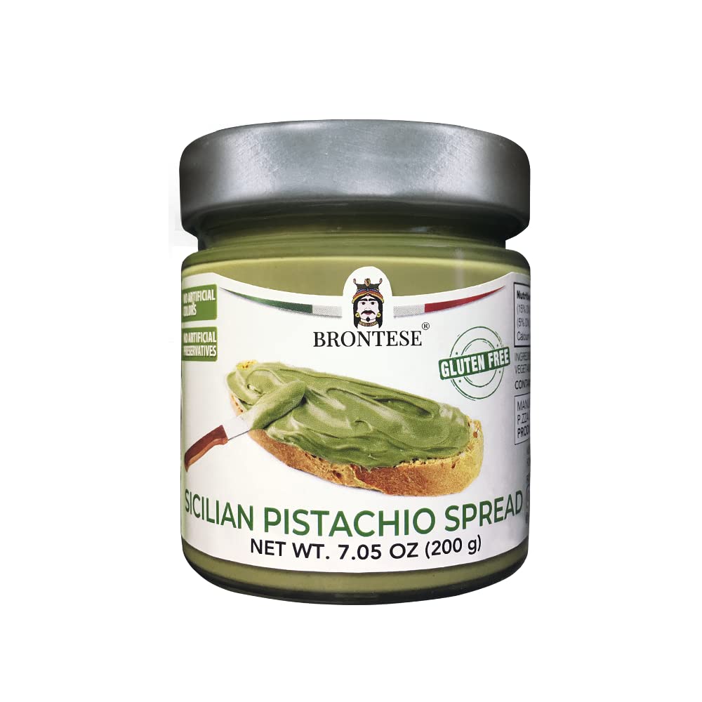 Sicilian Bronte Pistachio Spread - Gluten Free - NO Preservatives - NO Artificial Color - Gourmet Condiments - Net WT 7.05 oz ( 200g ) - Made in Italy