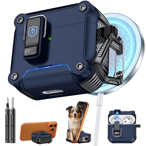 Image of Inesore for AirPods 4 Case with Secure Lock (Dark Blue) | Phone Stand Design,Compatible with MagSafe,Automatic Snap Switch Secure Cover with Cleaner Kit & Keychain