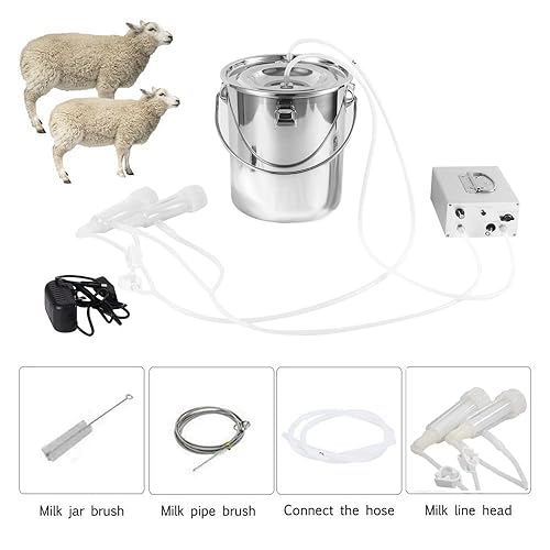 Miniatura 5 de Máquina de ordeño eléctrica de cabra de 3 litros, bomba de vacío de pulsación automática recargable con 2 tazas de pezón, cubo de acero inoxidable