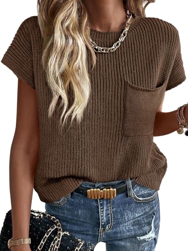 Imily Bela Summer Fall Short Sleeve Sweater for Women 2025 Crew Neck Ribbed Knit Vests Trendy Pullover Tops
