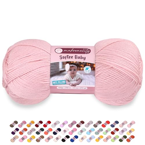 Image of Makromecity Softee Baby Yarn,%100 Premium Anti-Pilling Acrylic, 3.5 Oz, 273 yd (100gr /250 mt), Powder Soft Yarn for Crocheting and Knitting (Powder, 1 Skein)