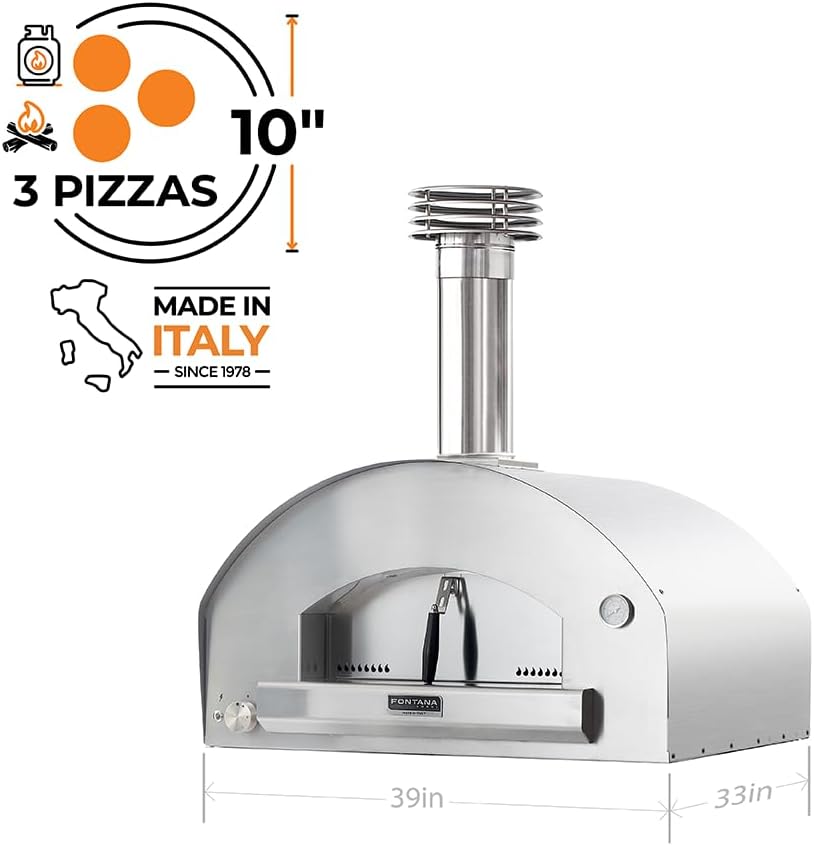 Fontana Forni Firenze Luxury Italian Outdoor Pizza Oven - Gas and Wood Fired for Residential Use, Cook 3 Pizzas at 900 Degrees + Includes Cart & Cover