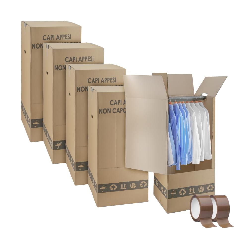 IMBALLAGGI 2000 - Scatole Cartone Porta Abiti con Barra Appendiabiti - 50x50 cm h 110 cm - Scatoloni per Trasloco Armadio - 5 Pezzi