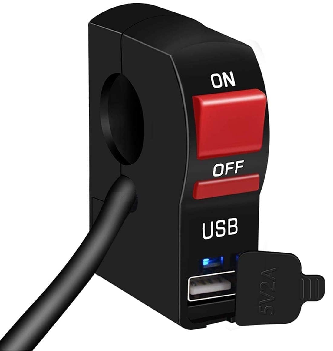 Way2gmart On Off Switch USB Charging Motorcycle Handlebar Switch with ON/Off Button and USB Charging Port (2 Amp) Suitable for All Bikes (black and red body)-image-25