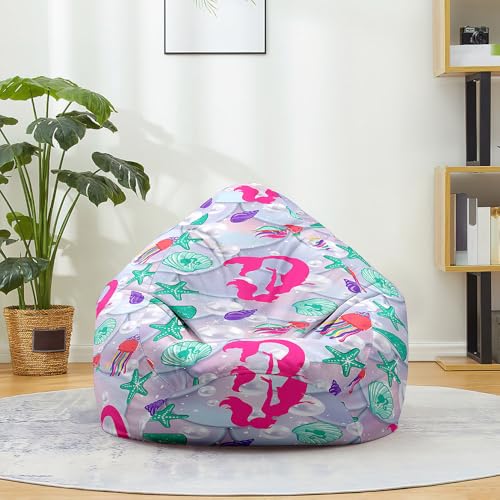 Hiseng Funda de puf, Sillón de Pera sin Relleno,Sofa Puff Gaming Salon Funda Moderno Sin Relleno para Niños y niña, Bean Bag con Asa para Salón, Dormitorio (Medusa,130x150cm)