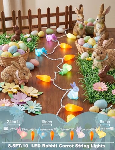 Easter Bunny Carrot String Lights, 8.5Ft Plug in Fairy Lights with 10 LED Rabbit and Carrot Lights, Cute Spring Decor fo - Additional View