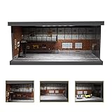 NUEIOVRW 1/64 Diorama Garage Modell, mit LED Lichit Diecast Auto Modell Display Case, Stadt Parkplatz Szene Vitrine-Sammlung, Auto Showroom-Modell mit Acryl-Staubschutzhaube, Rote Ziegel (FC-05)