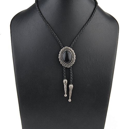 Image of Western Black Bolo Tie for Men and Women,Native American Leather Bolo Tie String