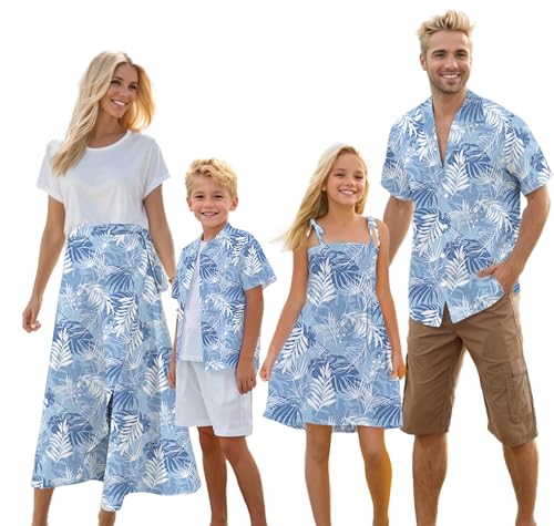Image of Cromoncent Matching Hawaiian Outfits for Family, Dad and Son Matching Luau Beach Tropical Shirts Mommy Daughter Tropical Sets