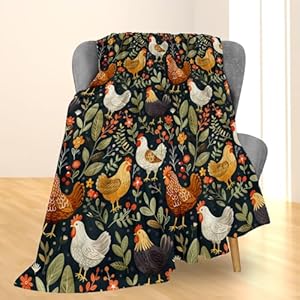 Rustic chicken and floral blanket soft lightweight flannel throw blanket for couch bed travel living room home decor cozy warm fuzzy blankets for adults kids women girls 6050 in  urban country home decor