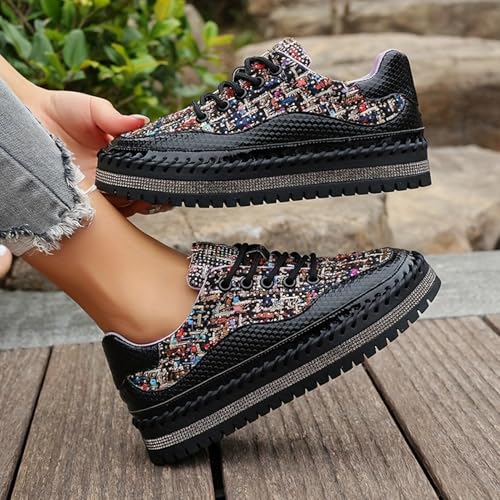 Women's Platform Chunky Sneakers, Woven Comfortable Casual Fashion City Travel Walking Shoes, Elegant Lace-Up Fashion Sneakers, Slip On Trendy Casual Shoes for Women4