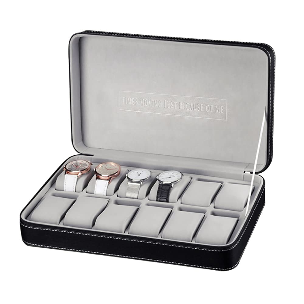 CHUOZI 10 Slots Leather Watch Box, Portable Travel Zipper Case Collector Storage Jewelry