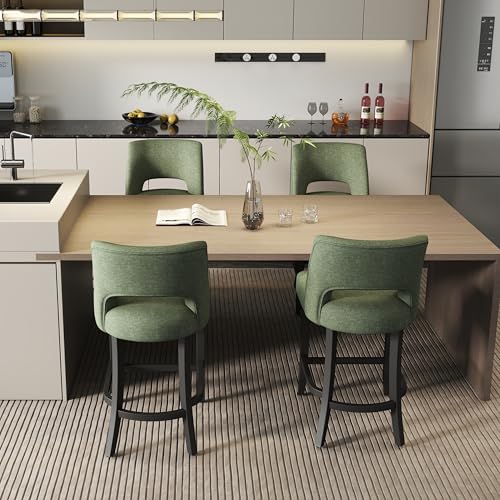 Image of VKNOW Bar Stools Set of 2, 26 inch Upholstered Counter Height Bar Stools | Modern Counter Stools with Black Rubberwood Legs for Kitchen Island Dining Room Bar, Green-Black Legs
