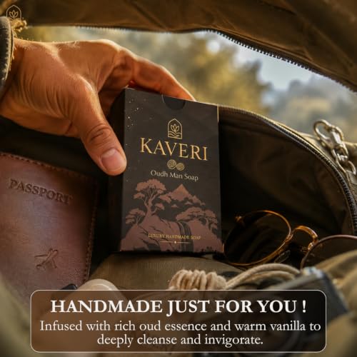 Image of KAVERI Oudh Handmade Soap Bar - Cold-Processed, Woody Scent - 3 * 110g (Pack of 3)