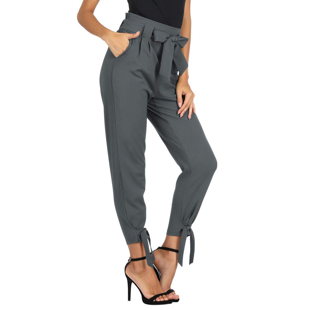 GRACE KARIN Pantaloni Donna Eleganti a Vita Alta Lunghezza Ritagliata 9/10 con Fiocco Decorato