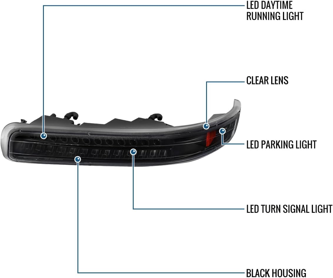 Ronnin - Fits 1999-2002 Chevy Silverado 1500 2500 3500 2000-2006 Tahoe Suburban 1500 2500 Full LED Bumper Turn Signal Lights Assembly Pair | Black