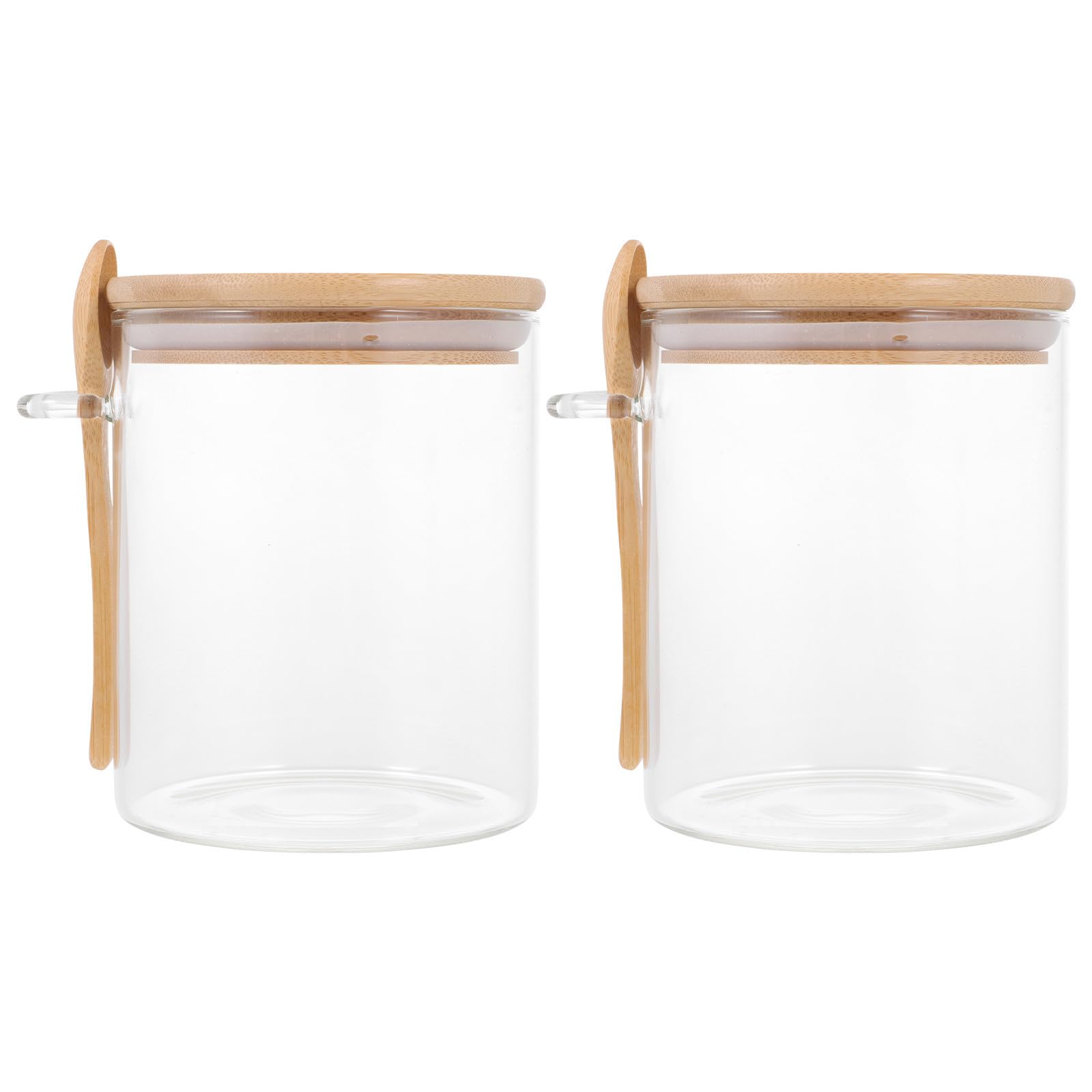 GALPADA Barattolo Ermetico in Vetro con Coperchio in Legno 800 Ml | Set da 2 Pezzi con Cucchiaio in Legno, per Ingredienti Secchi e Organizzazione Cucina