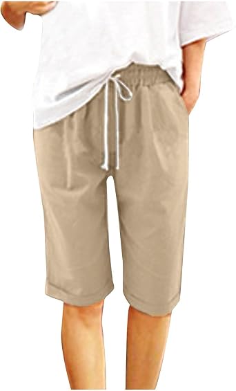 Plus Size Bermuda Shorts for Women Comfy Wide Leg Drawstring Long Trendy Summer Knee Length Shorts