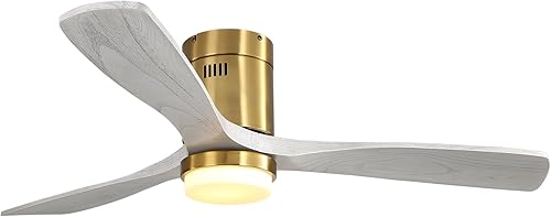 CACI Mall Ventilador de techo de 52 pulgadas con luces control remoto de madera moderno retro empotrado ventilador de techo de perfil bajo para