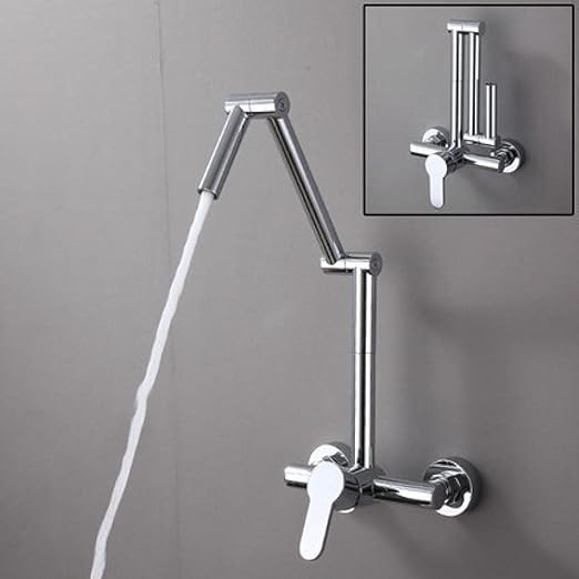 Kitchen Taps Solid Brass Hot and Cold Basin Mixer Taps Single Lever with Spray Gun Wall Rotation Foldable Nickel / Black q