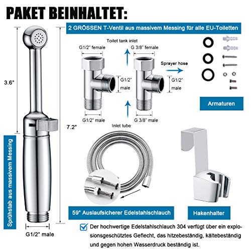 Bidet Handbrause Set SonTiy Alle Messing Toilette Bad Bidet Aufsatz Waschen Duschkopf mit Einstellbarem Druck &Halterung, Schlauch Chrom Bidet Armaturen für WC, Persönliche Hygiene&Windelreinigung - Image 4