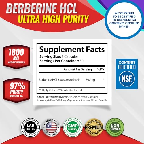 Toplux Berberine Supplement 1800mg - Berberine HCL 97% Tested Ultra High Purity Premium Berberine Extract to Support Overall Health, High Potency Berberine Plus Non-GMO Vegan Men Women, 90 Capsules - Thumbnail 2