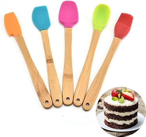 Miniatura 9 de Mini espátula de silicona cepillo raspador cuchara pala con mango de madera antiadherente resistente al calor herramientas para hornear utensilios