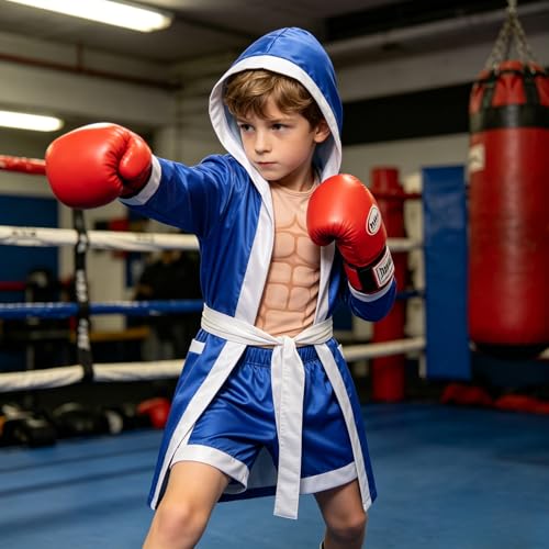 Disfraz completo de boxeador para niños 8-10 años azul miniatura 6