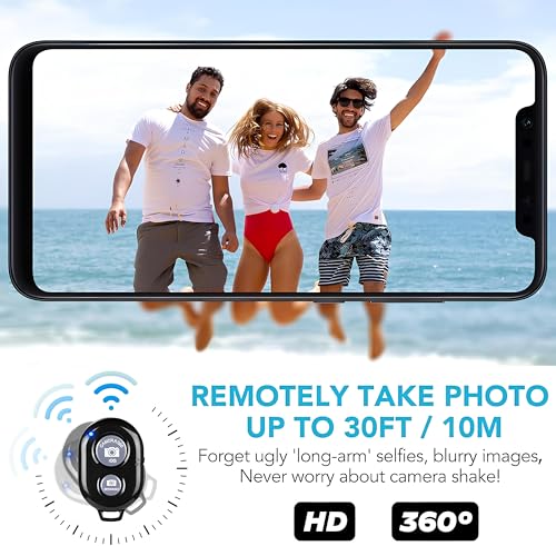 Image of skysia Bluetooth Remote for Mobile Wireless Camera Shutter Button | Photo Clicker Remote for Selfie Stick, Tripod & Vlogging | Compatible with iPhone, Android Smartphones & Tablets, Black (Pack of 2)