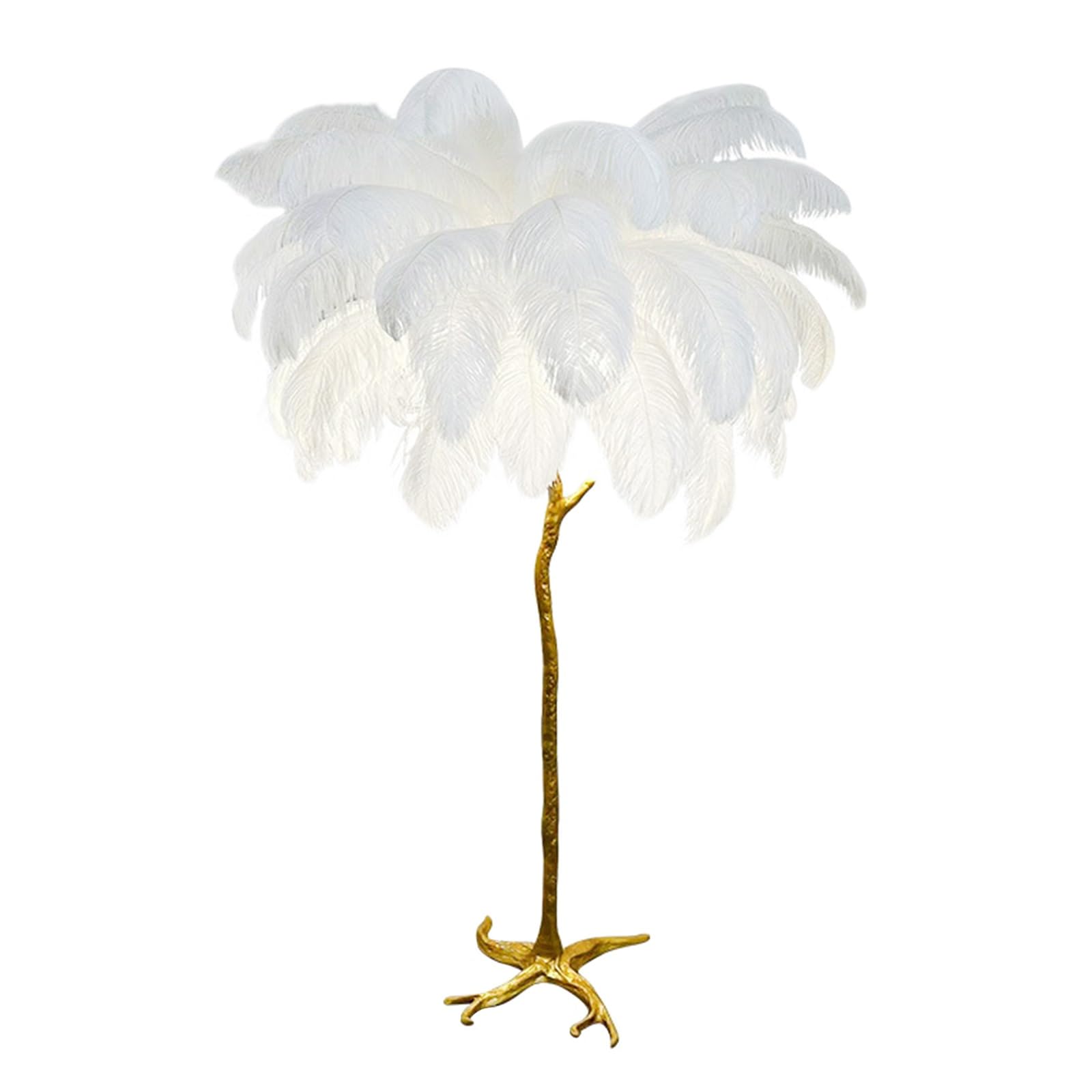 Jcgly Luxury Floor Lamp with 35 PCS Natural Ostrich Feathers, Tall Floor Lamps for Living Room/Bedroom/Office, 3 Color Temperature, Golden Standing Pole, Foot Switch(White,39