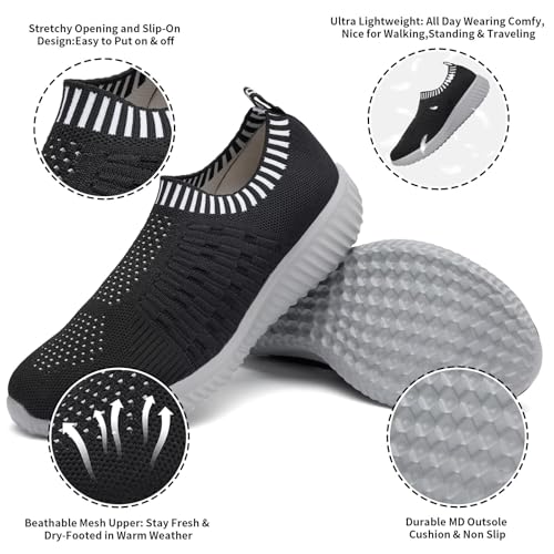 Image of konhill Womens Walking Shoes Slip On Sneakers Breathable Mesh Lightweight Casual Footwear for Daily Commute