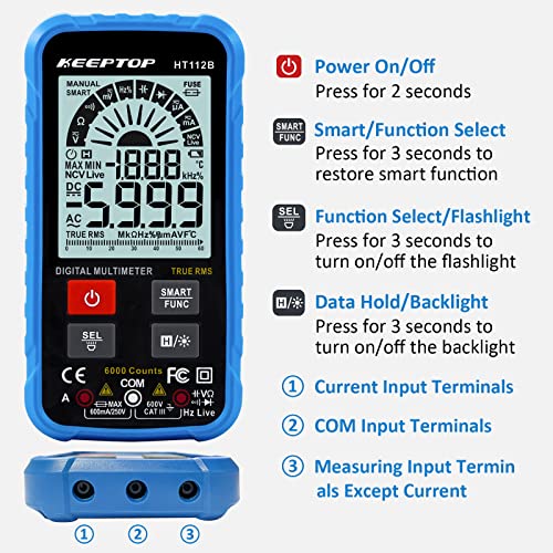 Keeptop Digital Multimeter 6000 Counts Multimeter Tester - Electrical Multi Tester With Ture Trms Auto-Ranging For Measuring Voltage, Current, Resistance, Continuity, Live/Null Wire Tester #TOP7