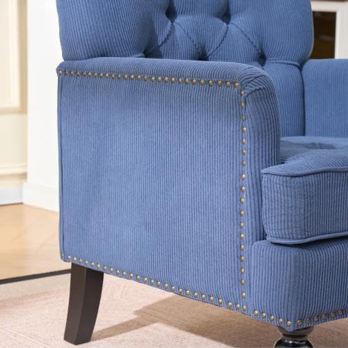 Miniatura 4 de Tufted Club Chair, Accent Chair with Lumbar Pillow, Upholstered Button Armchair, Linen Fabric Sofa Chairs for Bedroom, Living Room, Mid Century