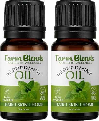 Image of Farm Blends Peppermint Essential Oil 100% Undiluted Pure | Headache Relief, Anti Acne, Anti Dandruff, Relaxes Muscle, Cough Relief, Keeps Rats Away | Farm To Home | Natural | Mentha piperita|10ML + 10ML (Pack of 2)