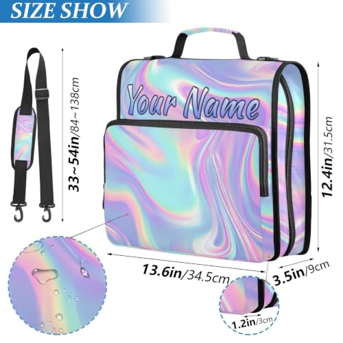 Image of Custom 3 Ring Zipper Binder Holographic Neon Pattern Iridescent Personalized Name 1.5 Inch Binders Large Capacity Multi Pockets for School Office Supplies