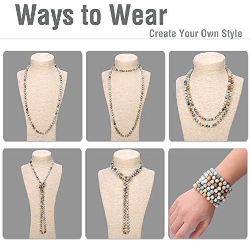 Aobei Pearl 8mm Round Natural Amazonite/Irregular Turquoise Long Beaded Necklace Wrap Bracelet Handmade Gemstone Jewelry for Women Men4