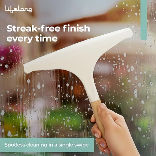 Image of Lifelong Silicone Wiper with Wooden Handle | Kitchen, Bathroom, Dining Tables, Car Windows Cleaning Tool | Instant Dry Surface Squeegee | Superior Water Removal Glass Tile Cleaner