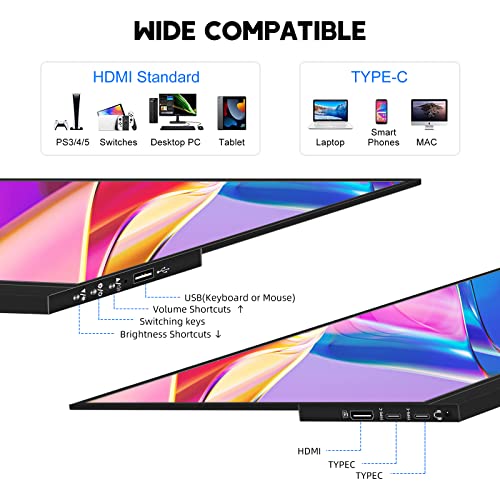 15,6 Zoll Tragbarer Monitor Touchscreen,FHD Display 1920x1080 Laptop Monitor USBC HDMI IPS Display Kickstand &Lautsprecher,HDR Plug&Play Externer Monitor für Laptop PC Telefon Mac Xbox PS5/PS4 Switch – Bild 3