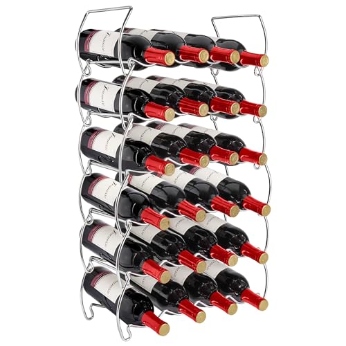 Sorbus 6-Tier Stackable Wine Rack - Classic Style Wine Racks for Bottles - Perfect for Bar, Wine Cellar, Basement, Cabinet, Pantry, etc - Hold 24 Bottles, Metal (Silver)