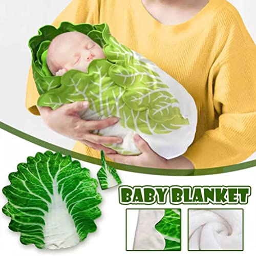 Image of Toddmomy Baby Cabbage Swaddle Blanket with Hat Kit Soft Green Lettuce Wrap for Newborns Infant Photography Prop and Nursery Bedding Accessory 33.46X33.46 Inch