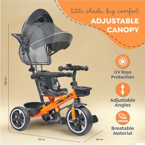 Image of Luusa Hyper PRO Canopy Plug N Play Tricycle /Baby Tricycle with Parental Control for Age Group 2+ Years Boys /Girls /Carrying Capacity Upto 30-KGS Proudly Made in India (Orange)